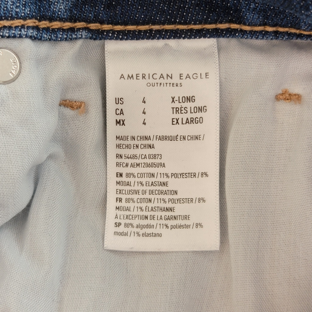 American Eagle Mom Jeans Hi Rise Medium Blue Wash Stretch Relaxed Fit AE 4 Long - Picture 11 of 12